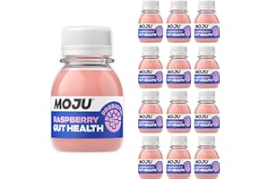 MOJU Gut Health Raspberry Shots - 12x60ml, Prebiotic, Natural Ingredients, Dairy Free, No Added Sugars or Sweeteners, Vegan