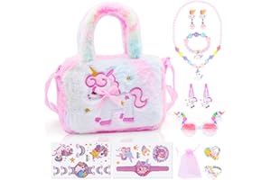 DMOPRDNB Einhorn Handtasche Geschenk, Einhorn Handtasche Schmuckset für Mädchen 3 4 5 6 7 Jahre für Rollenspiel Geburtstagsgeschenk