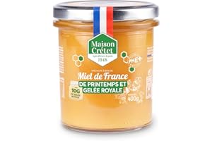 Maison Crétet | Miel de France de Printemps et Gelée Royale | Miel non pasteurisé récolté en France en pot verre | préparation en pot de 400G