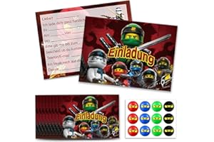 EKSED 12 Einladungskarten Kindergeburtstag Junge Deutsch Einladung mit 12 Umschlag und Runder Aufkleber Schönes Cartoon-Design Partyeinladungen Einladungen für Geburtstag Partys (Rot)