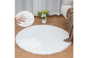 ORINOVA Teppich Rund Schlafzimmer Flauschig Weiß 90 cm Fellteppich Kunstfell Teppich Wohnzimmer Kinderzimmer Kuschelig Waschbar