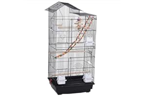 Yaheetech Vogelkäfig Vogelvoliere Wellensittichkäfig schwarz 46 x 35,5 x 99 cm, Vogelhaus mit Spielzeug Klettern