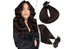 Elailite Extension Capelli Veri Cheratina 100 Ciocche 50g Remy Human Hair Indiani 35cm senza Clip U Tip Lunga Durata #2 Marrone Scuro
