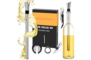 AOUZEA Enfriador de Vino, Acero Inoxidable Duradero Enfriador de Botellas de Vino 6 en 1 Kit, con Abridor de Botellas+Vertedor de Vino+Tapón de Vino+Cortador de Papel de Aluminio+Anillo Antigoteo