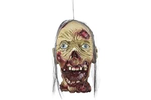 molezu Cut Off Head Prop, Halloween beängstigend realistisch hängenden abgetrennten blutigen Zombiekopf mit Perücke, offener Mund