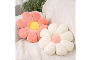 FSRONGXI 2pcs Daisy Flower Pillow Throw Pillows, Cute Aesthetic Preppy Room Decor Flower Cushion Floor Cushions for Girls Bedroom Sofa Chair (Pink & White, 38x38cm)