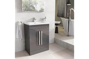 The Bath People Newton 600mm Bathroom Anthracite Grey Vanity Unit | Floor Standing Includes Ceramic Resin Basin With Soft Close Doors | Bathroom Storage Furniture