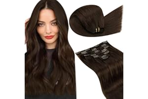LAAVOO Extensiones de Cabello Natural Clip 7pcs/120g Extensiones de Cabello Clip Humano Pelo 16 Pulgadas Clip De Extensiones #4 Marron Remy Extensiones de Pelo Humano Clip