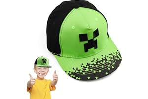 HYZMSZA Cartoon Design Baseballmütze, Verstellbare Baseballmütze Sonnenmütze, Outdoor Sports Casual Baseballmütze, Creeper Baseball Cap Kinder, Schwarz und Pixelig Grün Grid Sonnenhut Basecap Kappe