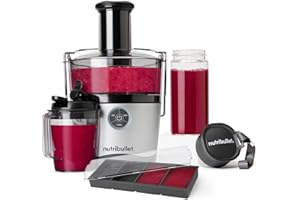 nutribullet 1000W Juicer Pro - Large 2L Pulp Basin & 800ml Juice Pitcher - Three Precision Speeds, Wide 3" Chute & Dishwasher Safe - Includes Glass To-Go Bottle 340ml & Freezer Tray