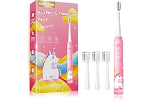 Dada-Tech Kids Electric Toothbrush Rechargeable, Soft Unicorn Tooth Brush with Timer Powered by Sonic Technology for Children Boys and Girls Age 3+, Waterproof and 3 Modes (Unicorn Pink)