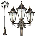 Outdoor lamp Hong Kong Frost, Candelabra in Antique Look, cast Aluminium in Brown/Gold with Frosted Glass panes, 3-arm Pathway lamp, Height Adjustable, Vintage Garden lamp, E27, IP44, Without Bulbs
