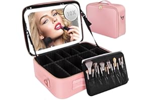 Trousse de Maquillage avec Miroir, iklestar Trousse Maquillage Voyage, Trousse d'organisation de cosmétiques avec Grand Miroir magnétique Amovible et éclairé, 3 Modes de Couleurs, luminosité réglable