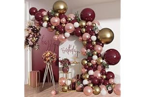 DOOFE Burgundy Balloon Arch Kit, 110Pcs Wine Red Balloon Garland with Maroon Rose Gold White Gold Confetti Balloons, Ruby Party Decorations for Wedding, Anniversary, Valentines Day, Girls Women Birthday