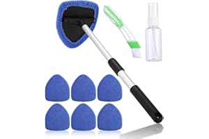 HUIFOO Auto Scheibenreiniger mit 6 Mikrofaserpads und Sprühflaschen,Auto Fensterwischer Kit,autoscheiben innenreiniger mit Ausziehbarer Griff,Reinigungswerkzeug für die Windschutzscheibe ,180 drehbar,Blau