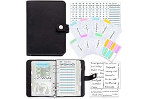 Wool Felt Black A6 Binder, Money Saving Wallet,Silver 6 Ring Cash Stuffing Binder Notebook Planner Personal with Budget Accessory Kit -Harphia