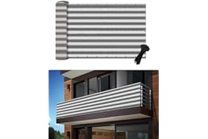 POYEE 0.9 x 3 m Gray White Balcony Privacy Screen Fence Cover UV Protection Weather Resistant Waterproof Shade Cloth for Outdoor Patio Apartment Backyard Porch Deck Railing with Zip Ties
