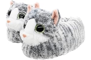 Onmygogo Pantoufles Fantaisie pour Femme Hommes enfants garçons filles en Forme Chat, Chaussons d'hiver en Peluche Adulte