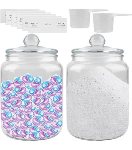 Organisation Buanderie Bocaux En Verre Winter Shore 2L - - Lot De 2 Avec étiquettes - Hermétique Pour Lessive Contenants Hermétiques Cuisine