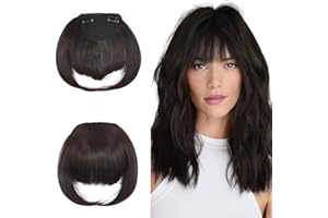 Elailite Postiche Frange a Clip Extension de Cheveux Lisse - Clips in Hair Bang Fringe Hair Extensions 30g (Tempes 22cm) # Marron Foncé