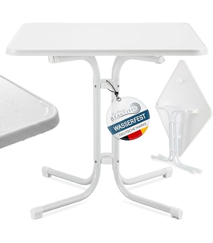 SIEGER Klapptisch mit MECALIT®-PRO Tischplatte, Gestell weiß, Tischplatte Marmor weiß ca. 70 cm Ø