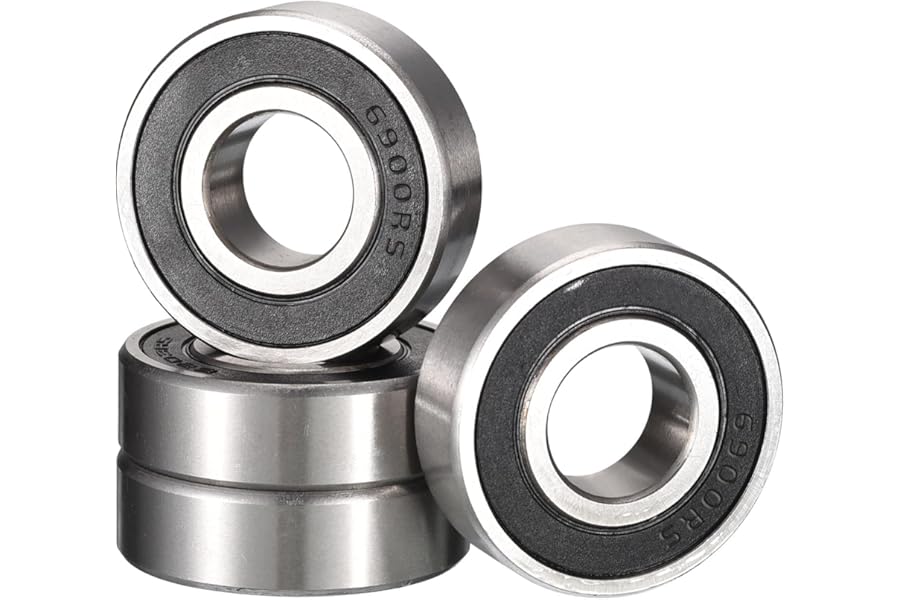 HiPicco 6900-2RS Deep Groove Bearings, ID 10mm x OD 22mm x Width 6mm Double Rubber Sealed Ball Bearings, Pre-Lubricated (GCr15) Chrome Steel 4pcs
