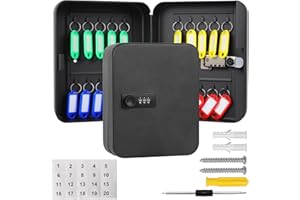 PopuLike 20-Key Cabinet with Combination Lock, Wall Mounted Security Key Storage Box with Resettable Code, Lockable Box with 4 Colour Tags, Labels Stickers, Dual-Head Screwdriver