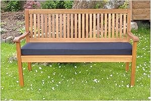 PnH® Garden Bench Cushion, 2 Seater 3 Seater And Full Cushion Sets Including Back Pads Available, Many Colours, Generous 6.5cms Deep (150cm (3 Seater) CUSHION, Black)
