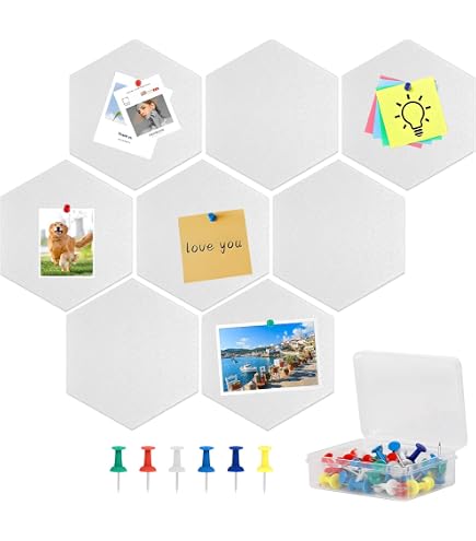 WeeGoo Lot De 10 Tableaux Hexagonaux En Liège 30x26 Cm - Autocollants Avec 200 Punaises Colorées