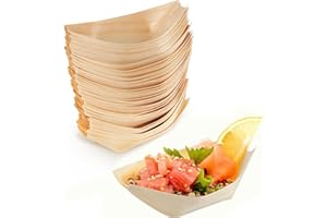 HUATEEN Bambus Einwegschalen Schiffchenform,Holzboot Teller 50 PCS Snackschalen-Set für Fingerfood & Imbiss Öko Geschirr mit Teller/Schale für Hot Dog,Pommes und Sushi-Party