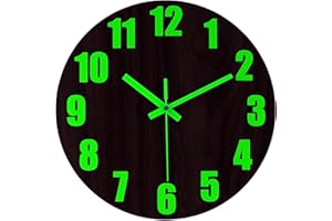 DIYZON Luminous Wall Clock, 12'' Wooden Wall Clocks with Silent Movement and Glowing up Function, No Glass Village Wall Clock Decorative Bedroom, Kitchen, Office, Battery Operated