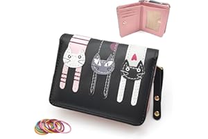 SwirlColor Dziewczęce portfele dla nastolatków, uroczy kreskówkowy kot dziecięcy portfel mały portfel ze skóry PU dla dziewcząt z zamkiem błyskawicznym karta na monety pieczątka przechowywanie zdjęć,