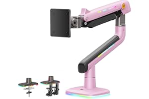 NB Ergonomic Gaming Monitor Arm for 32 to 60 inch Computer Screen Flat Ultrawide Curved & Max Load 20 kg, Heavy Duty Monitor Stand with C-clamp & Grommet Installation VESA 75/100 mm (Pink)