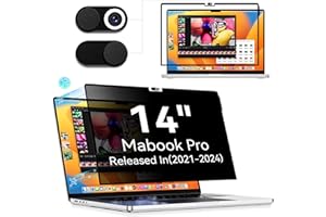 PROTESCREEN Privacy Screen Protector for MacBook Pro 14 Inch (2021-2024, M1, M2), Easy On/Off Removable Anti Spy Blue Light Glare Cover Shield, Laptop Privacy Filter for Mac Pro 14in (A2918/A2992/A2442/A2779)