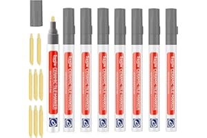 QHSXMQ Lot de 8 stylos à joints de carrelage gris avec pointe de rechange, stylo de réparation de joints, stylo stratifié imperméable, idéal pour la réparation des joints de carrelage dans la salle de bain