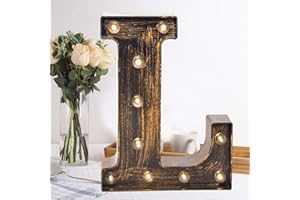 OYCBUZO Golden Black Led Marquee Letter - Industrial, Vintage Style Light Up Alphabet Letter Sign for Cafe Wedding Birthday Party Christmas Lamp Home Bar Initials Decor - L