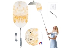 ‎LOVECO Loveco Staubwedel, Hochwertiger Lammwolle Staubwedel Teleskop Waschbar, Ausziehbar bis ca. 130 cm – Elektrostatische Staubaufnahme für Decken & empfindliche Oberflächen, kratzfreies Entstauben