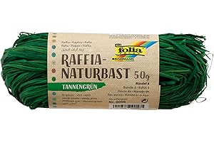 folia 9058 Raffia Fir Green 1 Bundle of 50 g Natural Straw Blend Twine Ideal for Crafts, Decoration or Arrangements, Bouquets and Other Florist Works