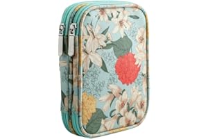 JOZEA Crochet Hooks Case, Empty Zipper Storage Organizer Bag with Web Pockets for Various Crochet Needles, Knitting Accessories, Crochet Hook Kit Tools (Green Lily)