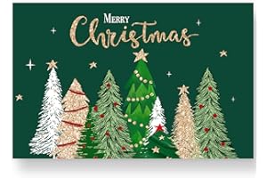 JarThenaAMCS 50Pcs Christmas Paper Placemats Gold Green Xmas Tree Dinner Mats Disposable Winter Table Mats for Holiday Party Table Setting