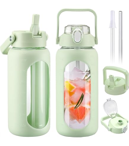 2 Litres Sport Gourde Verre Avec Paille Et Marqueur De Temps De