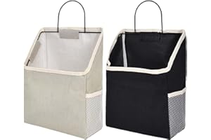 Nramwell 2 PCS Wall Hanging Organiser Bag, Linen Hanging Storage Bag, Fabric Baskets, Grey and Black Organizer for Bedroom Bathroom Dorm, Storage for Toys, Magazines, Snacks