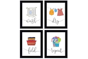 Inkdotpot Decoración De Lavandería De 4 Piezas Decoración Del Póster De Repetición Seca Con Marco, Decoración De La Pared De La Sala De Lavandería Para Lavandería Del Hogar: 12X14 Pulgadas (Negro)
