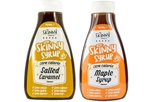 The Skinny Food Co Syrup Twin Pack - Salted Caramel & Maple Syrup Dessert Topping Sugar Free Zero Calories Guilt Free Sauce