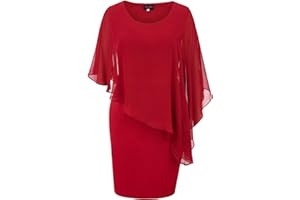 Hanna Nikole Damen Große Größe Chiffon Cape Cocktailkleid Knielang Abendkleid mit Overlay