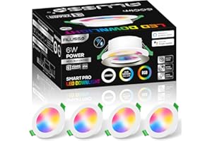 ALUSSO LIGHTING Spot encastrable LED WIFI Bluetooth, Spots LED Smart 6W 3000K-6500K RGB Changement de Couleur Dimmable, Spots de Plafond Encastrés IP54 Compatibles avec Alexa, Google (4 pièces)
