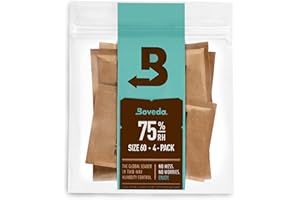 Boveda pour cigares/tabac | régulateur d'humidité dans les 2 sens à 75% d'HR | taille 60 pour 25 cigares | technologie brevetée pour cave à cigares | pochette refermable hermétique de 4 sachets