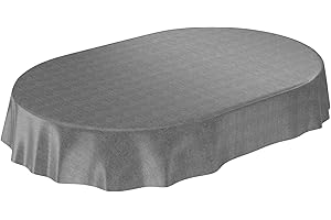 ‎ANRO ANRO Wachstuchtischdecke Wachstuch Wachstischdecke Tischdecke Wachstuchdecke Anthrazit Leinenoptik Oval 180x140cm