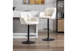 chairus Juego de 2 Taburetes de Bar Ajustable Sillas Altas Giratorias de Cocina con Reposabrazos, Tabueretes Altos Modernos de Terciopelo para Cafetería/Isla de Cocina/Restaurante, Beige