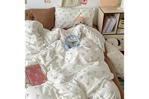 Covebett Bettwäsche 135x200 Mädchen Weiß mit Schwarz Schleifen Kinder Bettbezug 2teilig Aesthetic Kawaii Weich Renforcé Microfaser Einzelbett Deckenbezug Reißverschluss und Kissenbezug 80x80cm